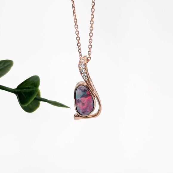 Australian Boulder Opal Pendant in 14K Solid Gold with Natural Diamond Accents - Picture 5 of 6
